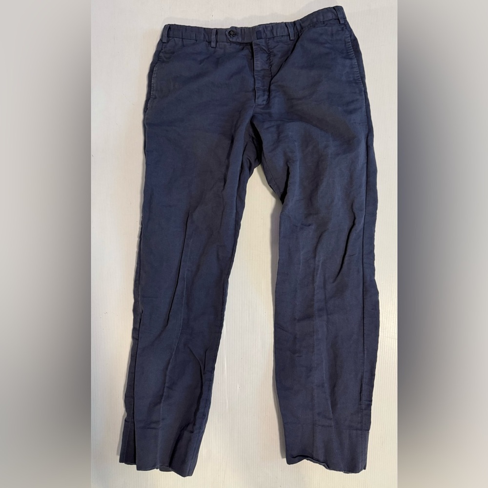 Incotex Chinolino Men's Flat Front  Pants Size 38x30‎ Linen Blend Blue